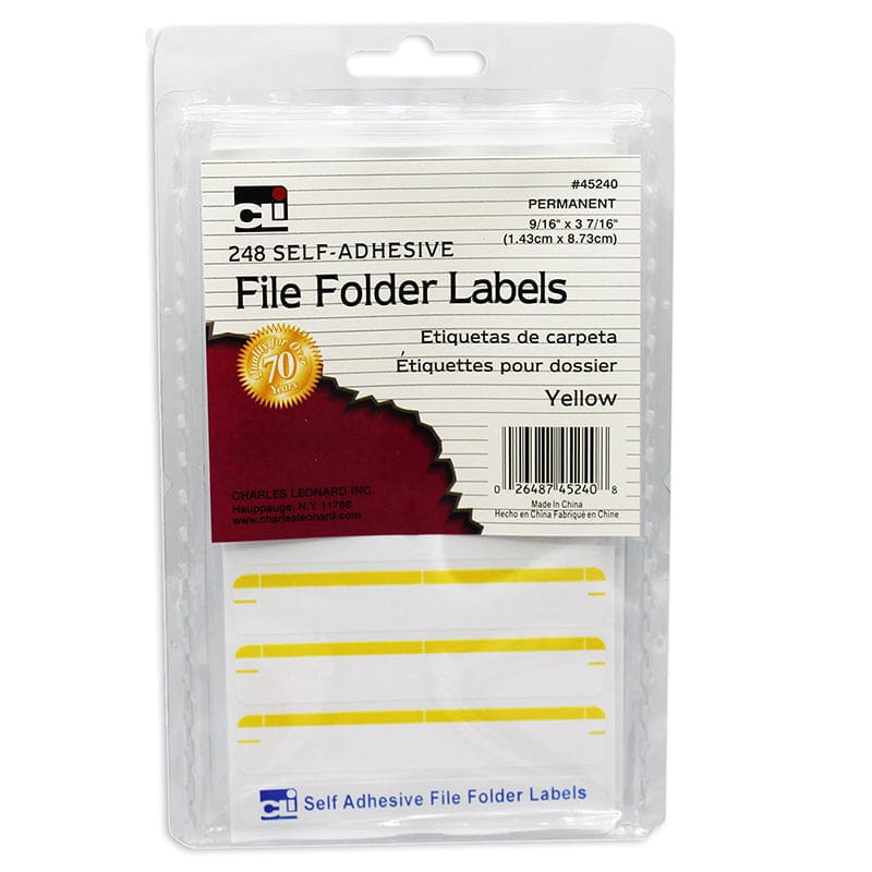 File Folder Labels Yellow (Pack of 12) - Mailroom - Charles Leonard