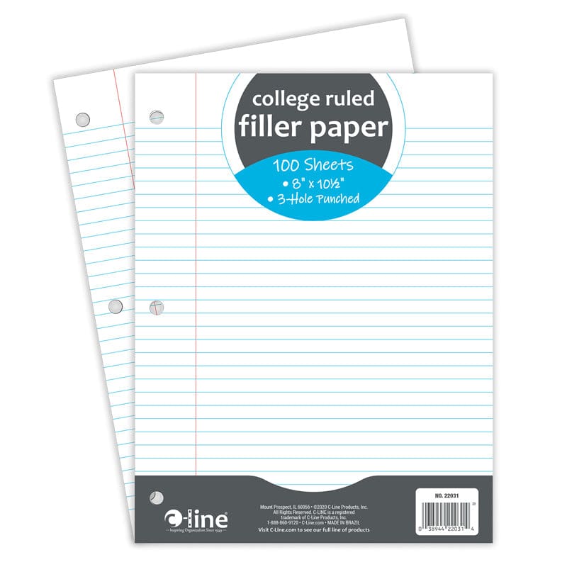 Filler Paper College Ruled 100/Pk (Pack of 12) - Loose Leaf Paper - C-Line Products Inc