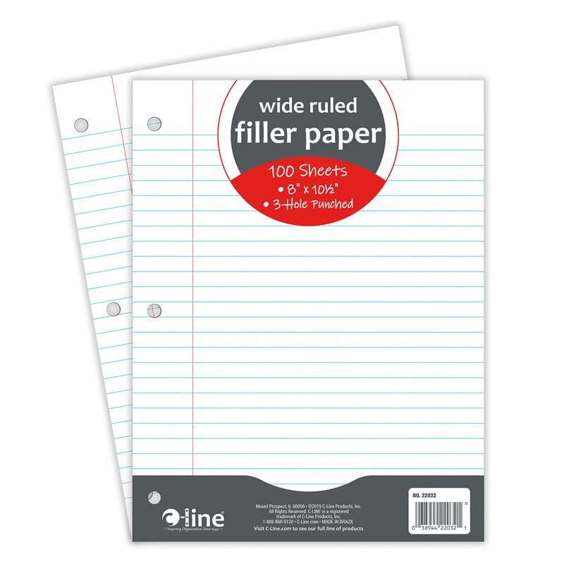 Filler Paper Wide Ruled 100/Pk (Pack of 12) - Loose Leaf Paper - C-Line Products Inc