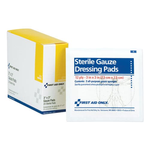 First Aid Only Gauze Dressing Pads Sterile 3 X 3 10 Dual-pads/box - Janitorial & Sanitation - First Aid Only™