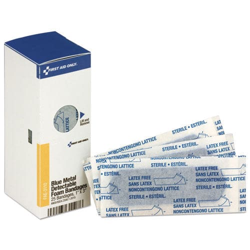 First Aid Only Metal Detectable Adhesive Bandages Foam Blue 1 X 3 25/box - Janitorial & Sanitation - First Aid Only™