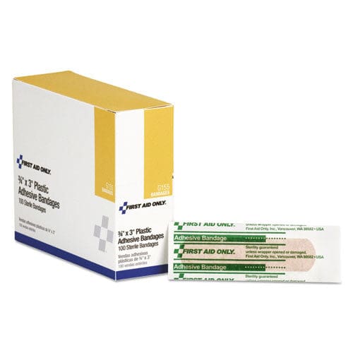 First Aid Only Plastic Adhesive Bandages 3 X 0.75 100/box - Janitorial & Sanitation - First Aid Only™