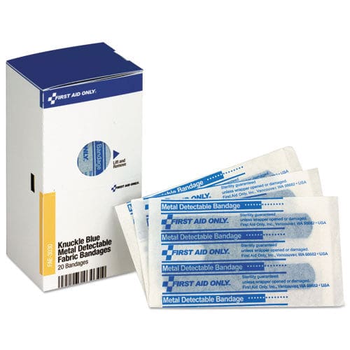 First Aid Only Smartcompliance Blue Metal Detectable Bandages Knuckle 1 X 3 20/box - Janitorial & Sanitation - First Aid Only™