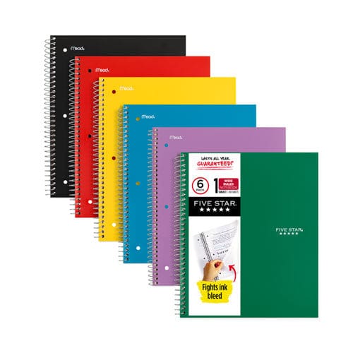 Five Star Wirebound Notebook 1 Subject Wide/legal Rule Randomly Assorted Covers 10.5 X 8 100 Sheets 6/pack - School Supplies - Five Star®