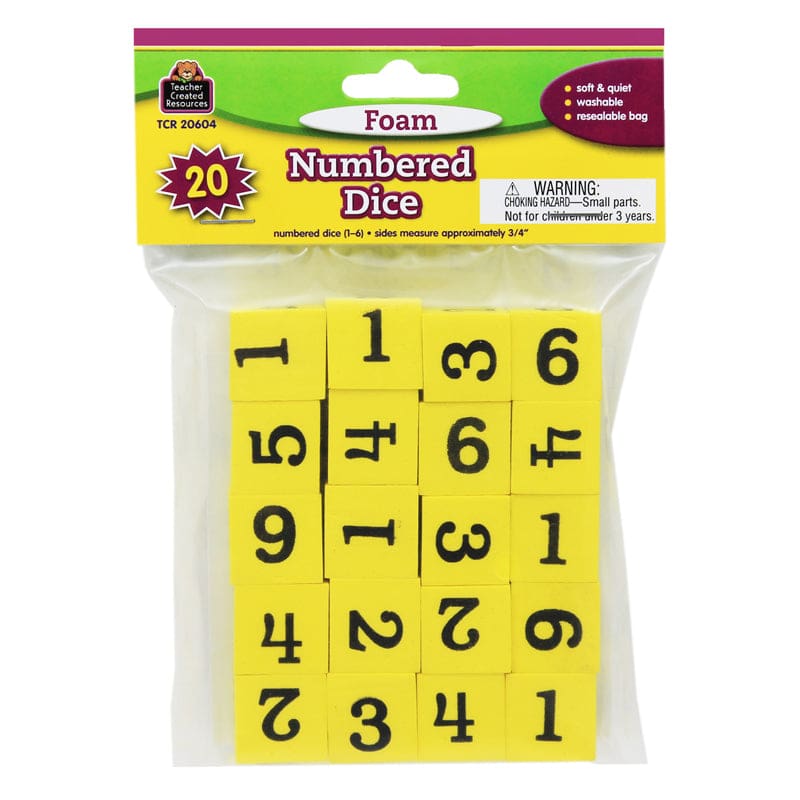 Foam Numbered Dice Numerals 1-6 (Pack of 8) - Dice - Teacher Created Resources
