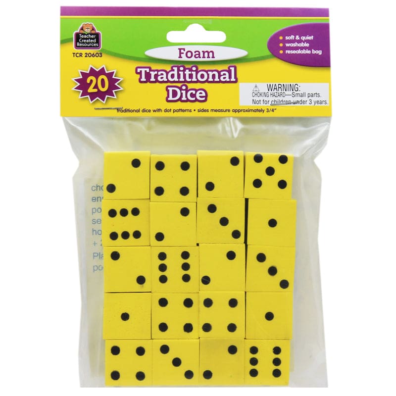 Foam Traditional Dice 20Pk (Pack of 8) - Dice - Teacher Created Resources