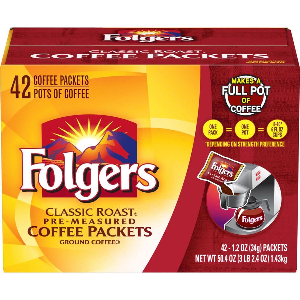 Folgers Classic Roast Ground Coffee Packets (1.2 oz. 42 ct.) - Coffee Tea & Cocoa - Folgers Classic