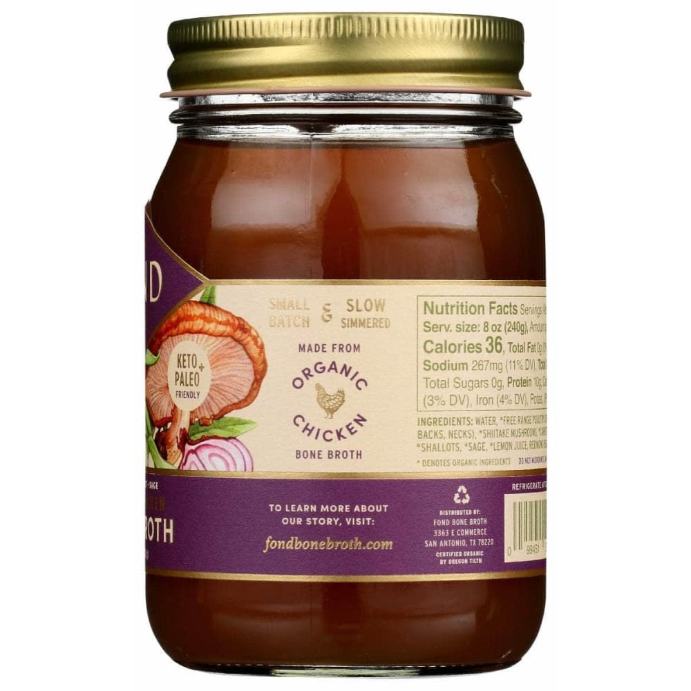 FOND BONE BROTH Fond Bone Broth Chicken Bone Broth Shiitake Sage, 14 Oz