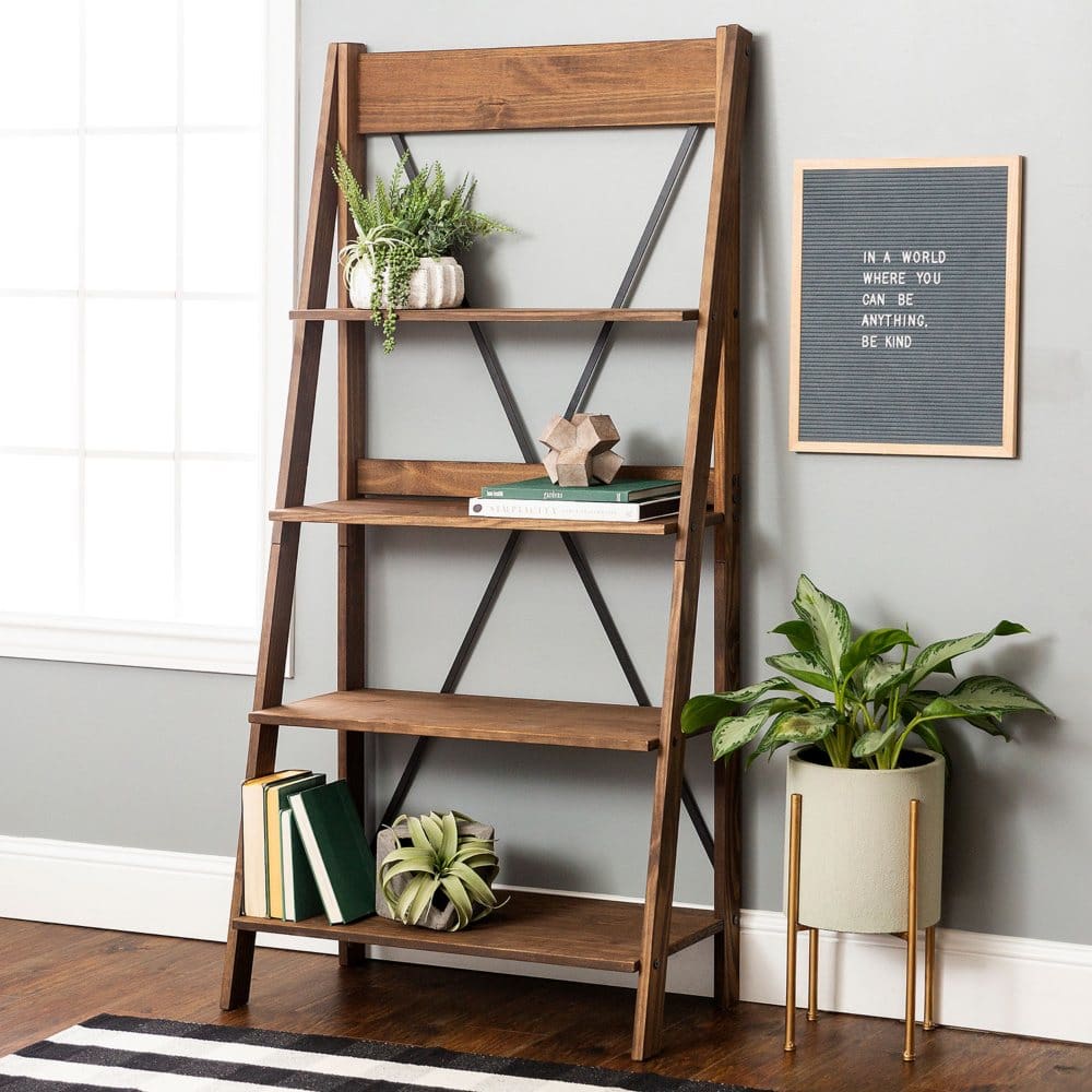 Frankie 68 Solid Wood Ladder Bookshelf - Brown - Storage Supplies - Frankie