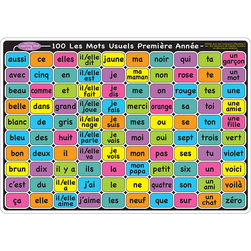 French Sight Word Gr 1-2 Mat 2 Side Write On Wipe Off (Pack of 10) - Charts - Ashley Productions