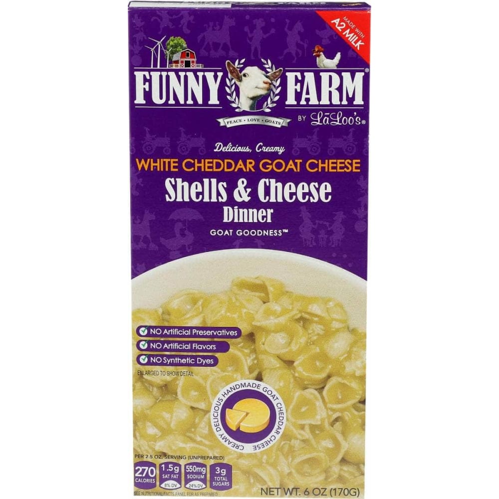 FUNNY FARMS Grocery > Pantry > Food FUNNY FARM White Cheddar Goat Cheese Shells Dinner, 6 oz