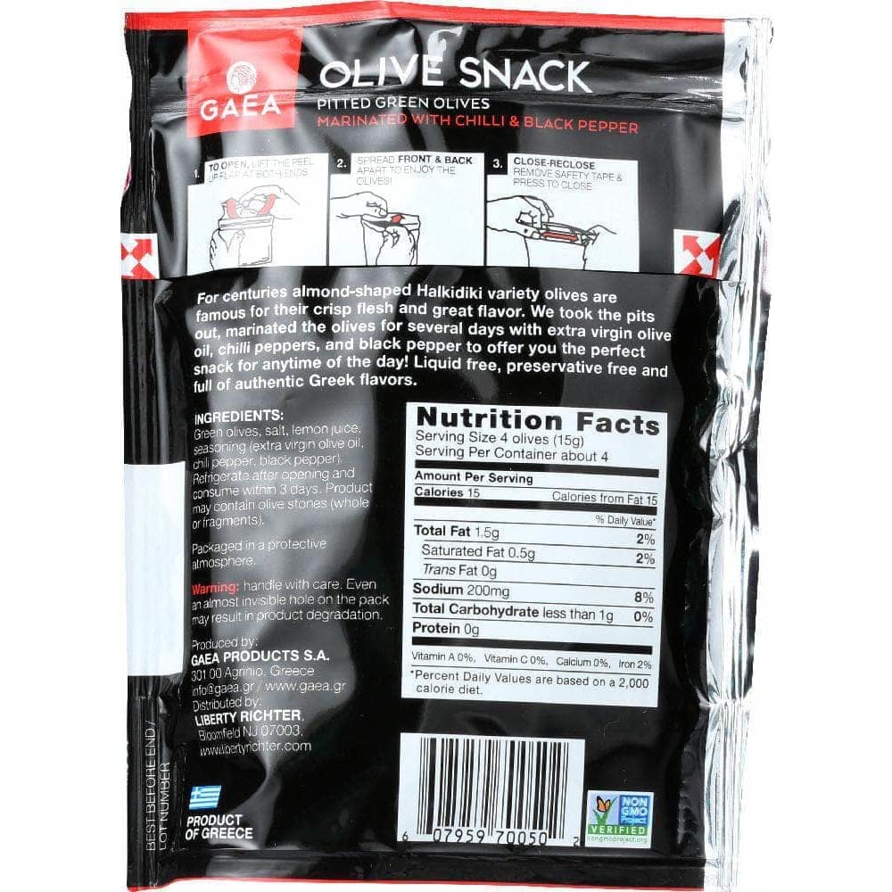 Gaea Gaea North America Olive Snack Pack Pitted Green Olives With Chili, 2.3 oz