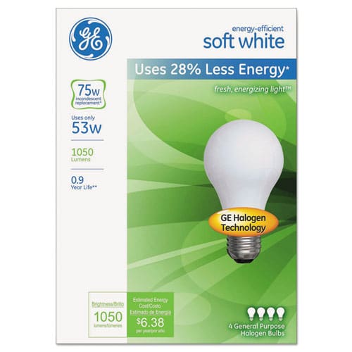 GE Energy-efficient A19 Halogen Bulb Soft White 53 W 4/pack - Technology - GE