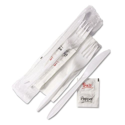GEN Wrapped Cutlery Kit 6.25 Fork/knife/napkin/salt/pepper Polypropylene White 500/carton - Food Service - GEN