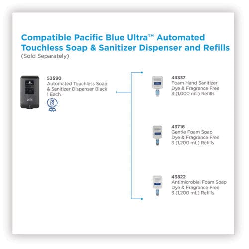 Georgia Pacific Professional Pacific Blue Ultra Automated Touchless Soap/sanitizer Dispenser 1,000 Ml 6.54 X 11.72 X 4 Black - Janitorial &