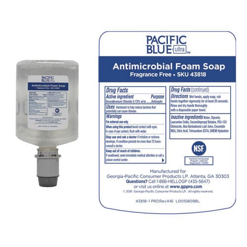 Georgia Pacific Professional Pacific Blue Ultra Foam Soap Manual Dispenser Refill Antimicrobial Unscented 1,200 Ml 4/carton - Janitorial &