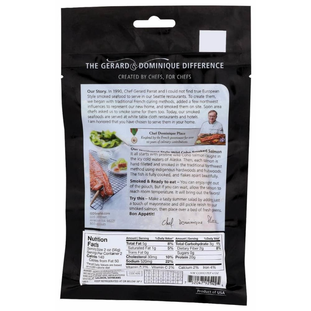 Gerard & Dominique Grocery > Frozen GERARD & DOMINIQUE: Smoked Wild Coho Peppered, 4 oz