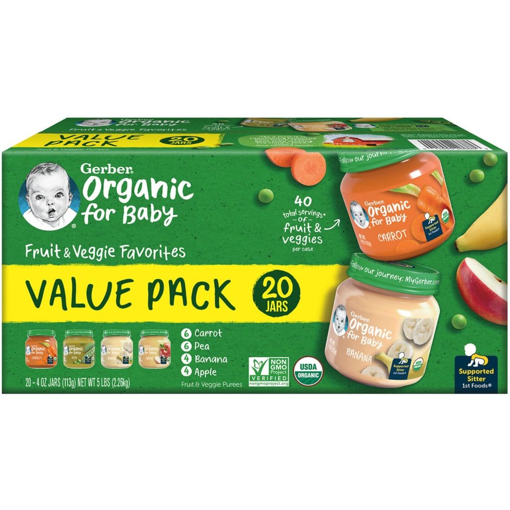 Gerber 1st Foods Organic Baby Food Fruit & Veggie Value Pack (4 oz. 20 ct.) - Organic Food - Gerber 1st
