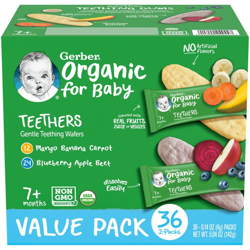 Gerber Organic Gentle Teething Wafers Variety Pack (36 ct.) - Organic Food - Gerber Organic