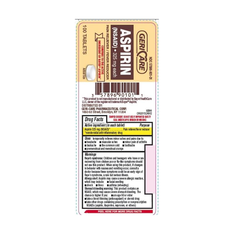 GeriCare Aspirin 5Gr 325Mg Bt100 Box of 100 (Pack of 6) - Over the Counter >> Pain Relief - GeriCare
