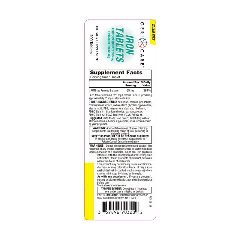 GeriCare Ferrous Sulfate 325Mg Tabs Bt200 Box of 200 (Pack of 6) - Item Detail - GeriCare