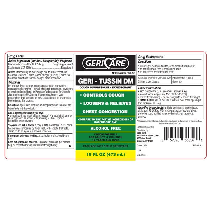 GeriCare Geri-Tussin Dm 16Oz Cough Syrup Box of OTTLE (Pack of 3) - Over the Counter >> Cough and Cold Relief - GeriCare