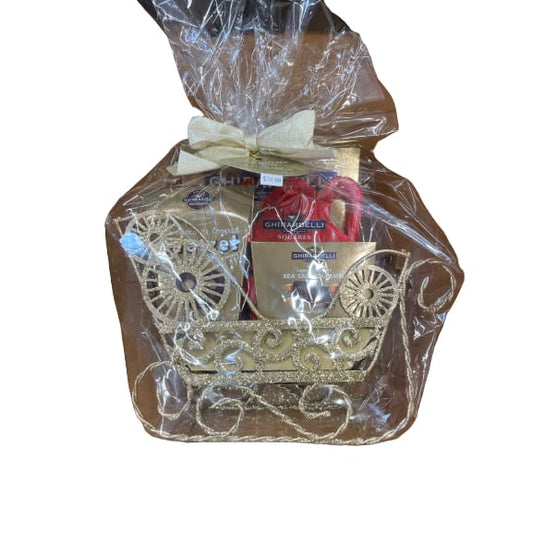 Ghirardelli Gold Glitter Sleigh Chocolate Gift Basket - Ghirardelli