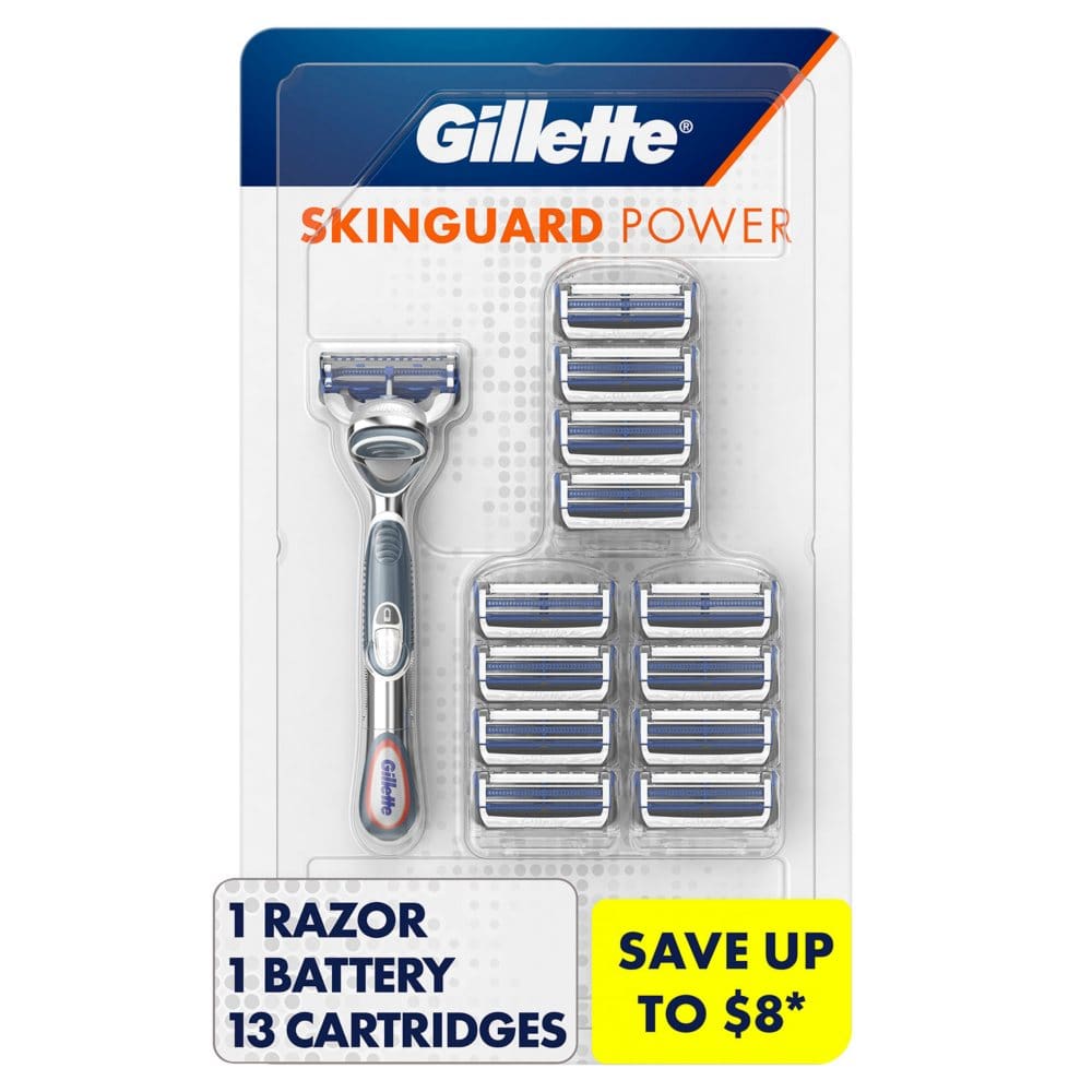 Gillette SkinGuard Power Men’s Razor Handle + 13 Blade Refills - Razors Shaving & Hair Removal - Gillette SkinGuard