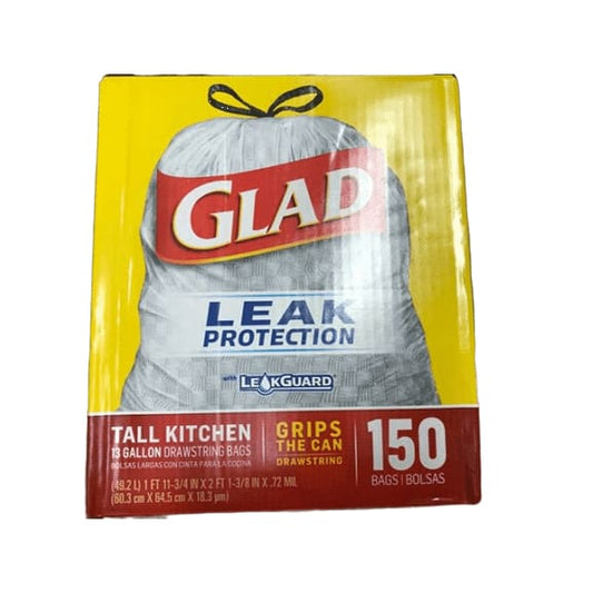 Glad 13-Gal. Tall Kitchen Drawstring Plastic Trash Bags, 150 ct. - White - ShelHealth.Com