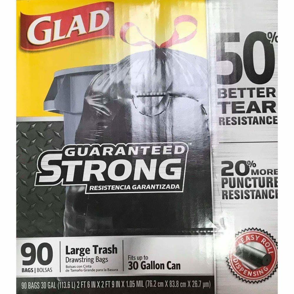 Glad 30-gal. Black Drawstring Plastic Trash Bags, 90 ct. - Black - ShelHealth.Com