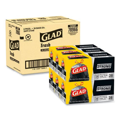 Glad Drawstring Large Trash Bags 30 Gal 1.05 Mil 30 X 33 Black 15 Bags/box 6 Boxes/carton - Janitorial & Sanitation - Glad®