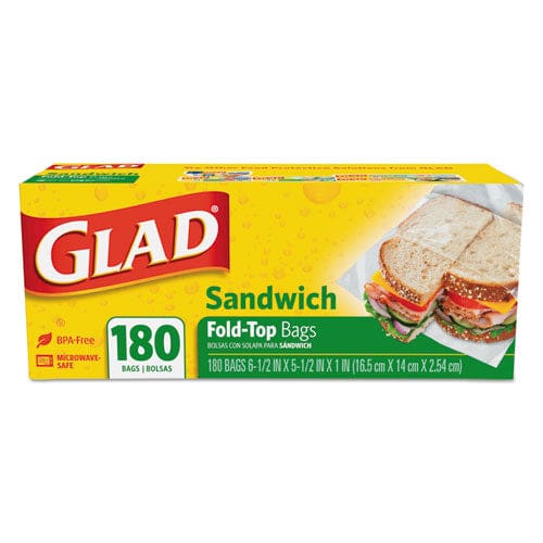 Glad Fold-top Sandwich Bags 6.5 X 5.5 Clear 180/box 12 Boxes/carton - Food Service - Glad®