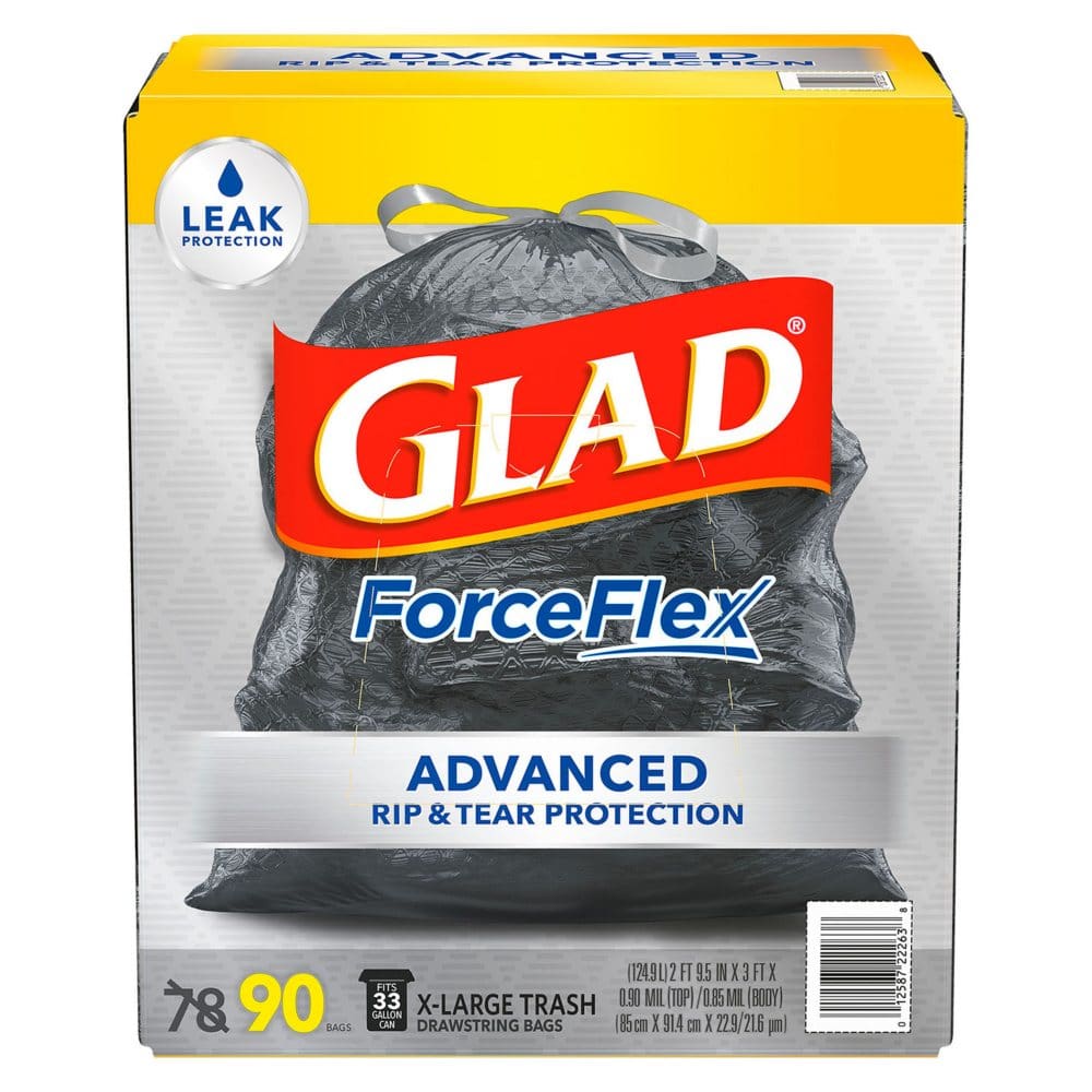 Glad ForceFlex Advanced Extra Large Drawstring Trash Bags with Leak Protection (33 gal. 90 ct.) - Paper & Plastic - Glad