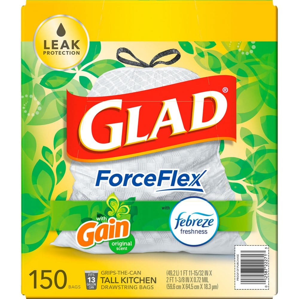 Glad ForceFlex Tall Kitchen Trash Bags Gain Original Scent with Febreze Freshness (13 gal. 150 ct.) - Paper & Plastic - Glad ForceFlex