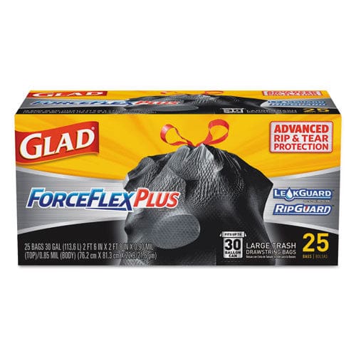 Glad Forceflexplus Drawstring Large Trash Bags 30 Gal 1.05 Mil 30 X 32 Black 70/box - Janitorial & Sanitation - Glad®