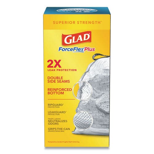 Glad Forceflexplus Odorshield Tall Kitchen Drawstring Trash Bags 13 Gal 0.9 Mil 24 X 28 White 34 Bags/box 6 Boxes/carton - Janitorial &