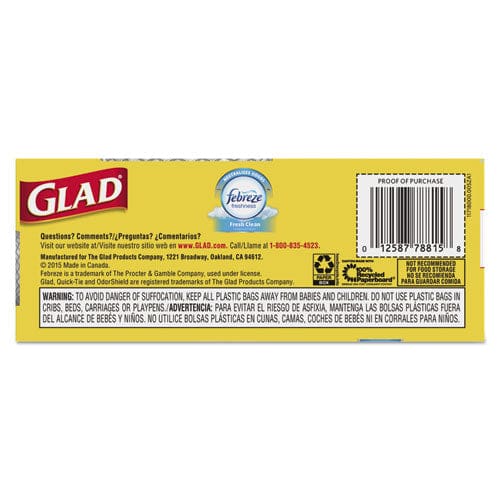 Glad Odorshield Medium Quick-tie Trash Bags 8 Gal 0.57 Mil 21.63 X 23 White 26/box - Janitorial & Sanitation - Glad®