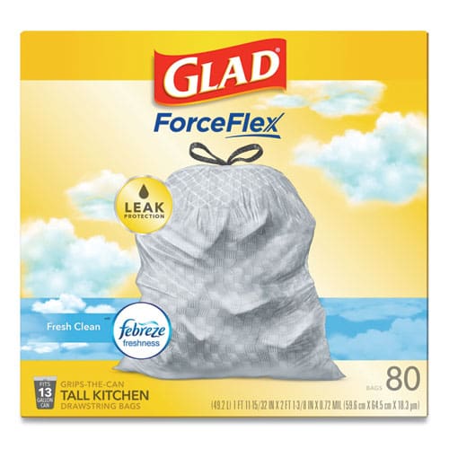 Glad Odorshield Tall Kitchen Drawstring Bags 13 Gal 0.72 Mil 24 X 27.38 White 80 Bags/box 3 Boxes/carton - Janitorial & Sanitation - Glad®