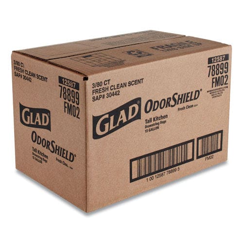 Glad Odorshield Tall Kitchen Drawstring Bags 13 Gal 0.72 Mil 24 X 27.38 White 80 Bags/box 3 Boxes/carton - Janitorial & Sanitation - Glad®