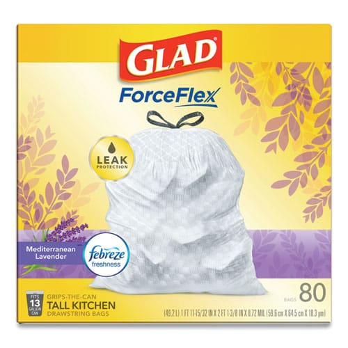 Glad Odorshield Tall Kitchen Drawstring Bags 13 Gal 0.95 Mil 24 X 27.38 White 80/box - Janitorial & Sanitation - Glad®