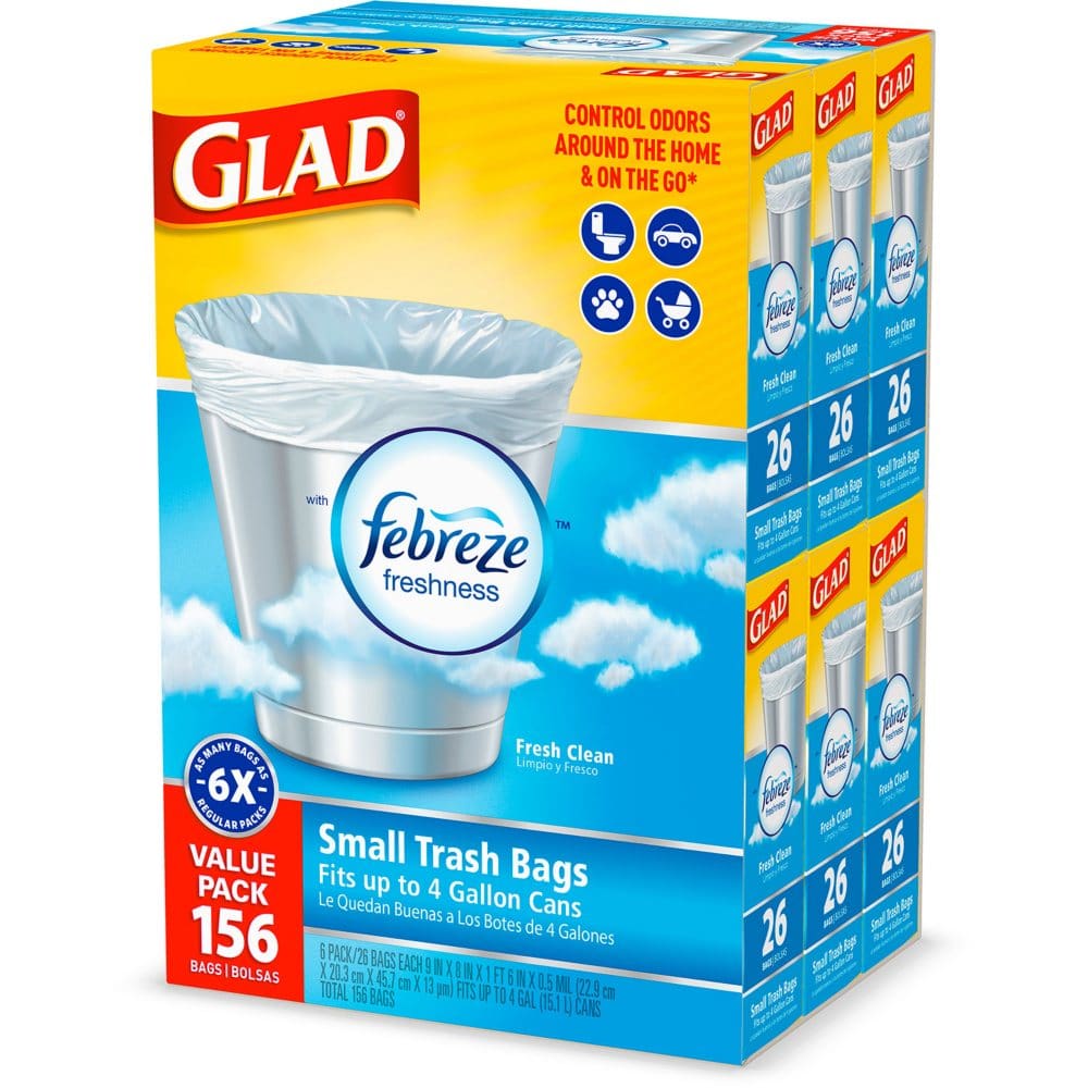 Glad Small Twist-Tie White Trash Bags Fresh Clean Scent with Febreze Freshness (4 gal. 156 ct.) - Paper & Plastic - Glad Small