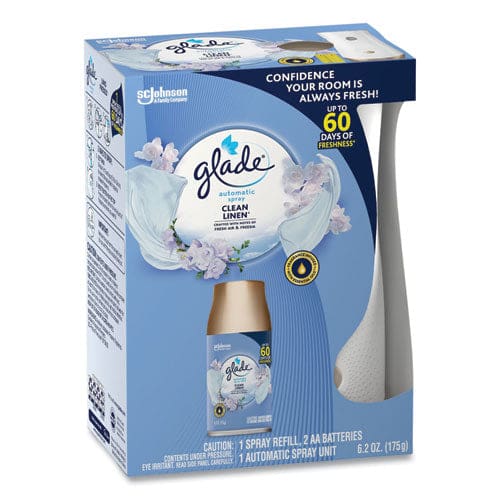 Glade Automatic Spray Starter Kit Spray Unit And Refill White/gold Clean Linen 4/carton - Janitorial & Sanitation - Glade®