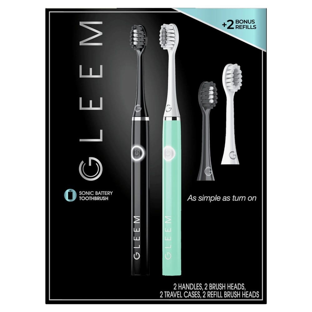 Gleem Electric Toothbrush Battery Powered Soft Bristles Black and White (2 pk.) - Oral Care - Gleem Electric