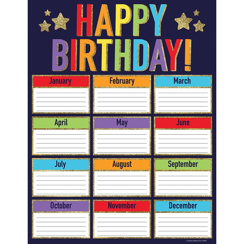Glitter Birthday Chart Sparkle And Shine (Pack of 12) - Miscellaneous - Carson Dellosa Education