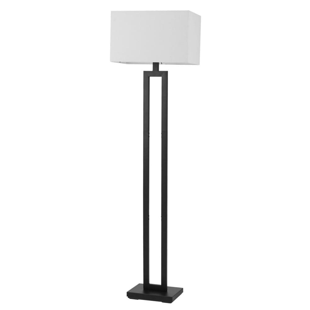 Globe Electric D’Alessio Floor Lamp in Matte Black with Linen Shade and LED Bulb - Lamps - Globe Electric