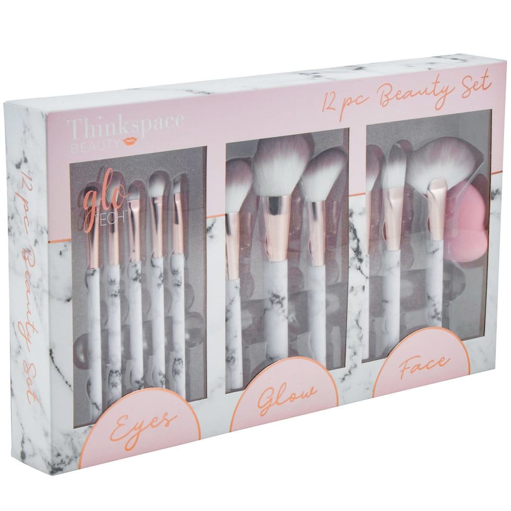 GloTech 12-Piece Makeup Brush Glow Set for Eyes and Face Marble - Makeup - GloTech 12-Piece