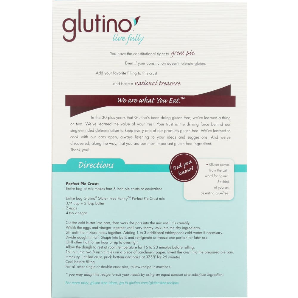 GLUTINO: Gluten Free Pantry Perfect Pie Crust Mix 16 oz - Grocery > Cooking & Baking > Crusts Shells Stuffing - GLUTINO