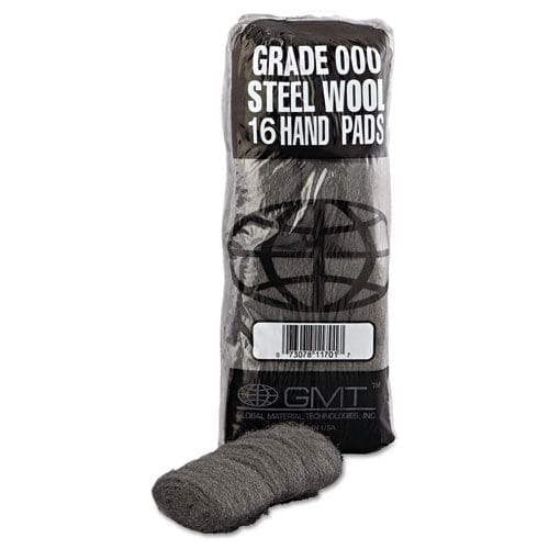 GMT Industrial-quality Steel Wool Hand Pads #000 Extra Fine Steel Gray 16 Pads/sleeve 12 Sleeves/carton - Janitorial & Sanitation - GMT