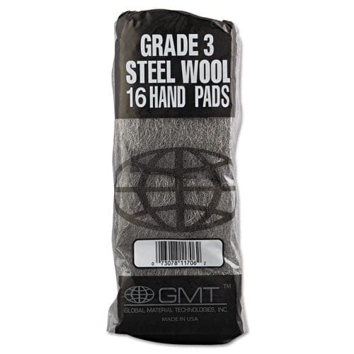 GMT Industrial-quality Steel Wool Hand Pads #3 Medium Steel Gray 16 Pads/sleeve 12 Sleeves/carton - Janitorial & Sanitation - GMT