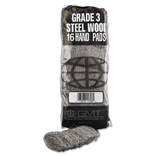 GMT Industrial-quality Steel Wool Hand Pads #3 Medium Steel Gray 16 Pads/sleeve 12 Sleeves/carton - Janitorial & Sanitation - GMT